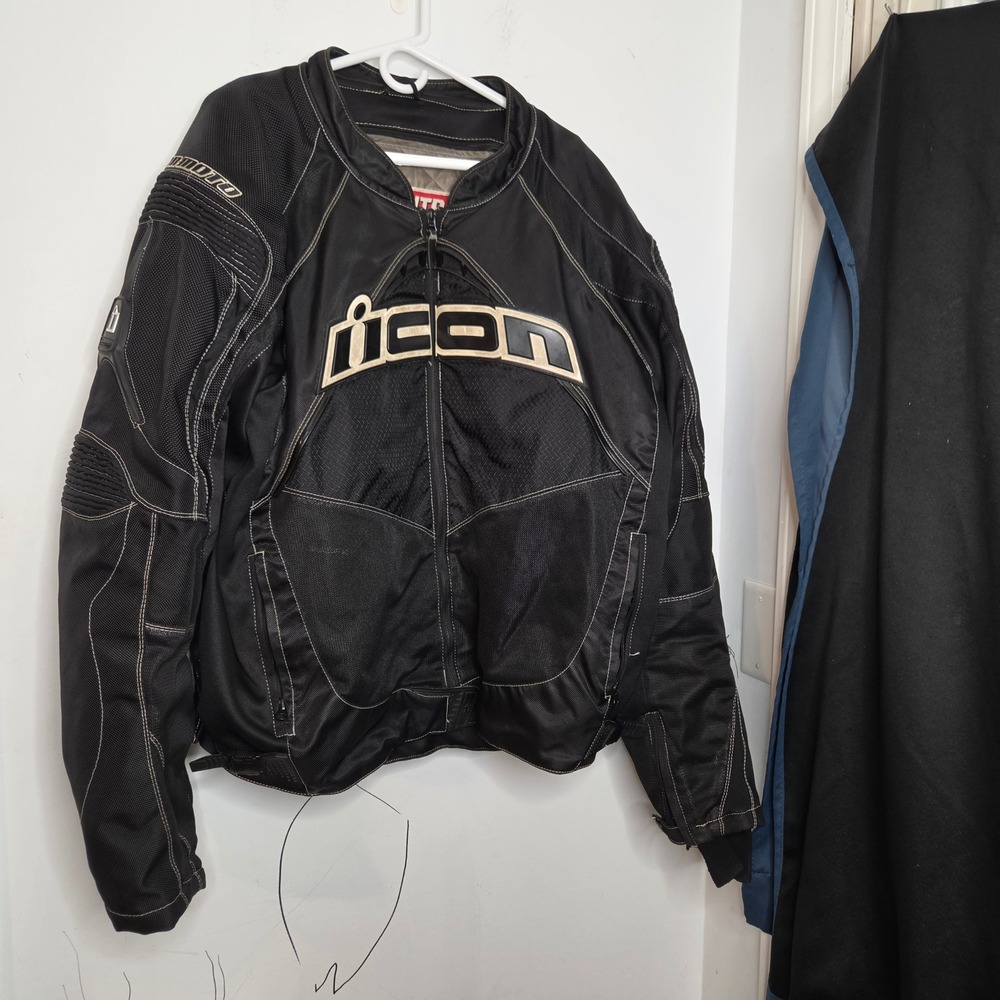 Icon Contra Performance Series Black Textile Mesh Motorcycle Jacket Mens 4XL